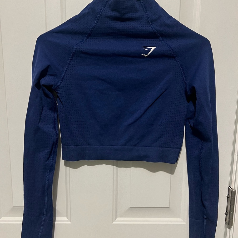Gymshark Vital Seamless 2.0 High Neck Midi Crop Top in stellar blue marl - Picture 2 of 6